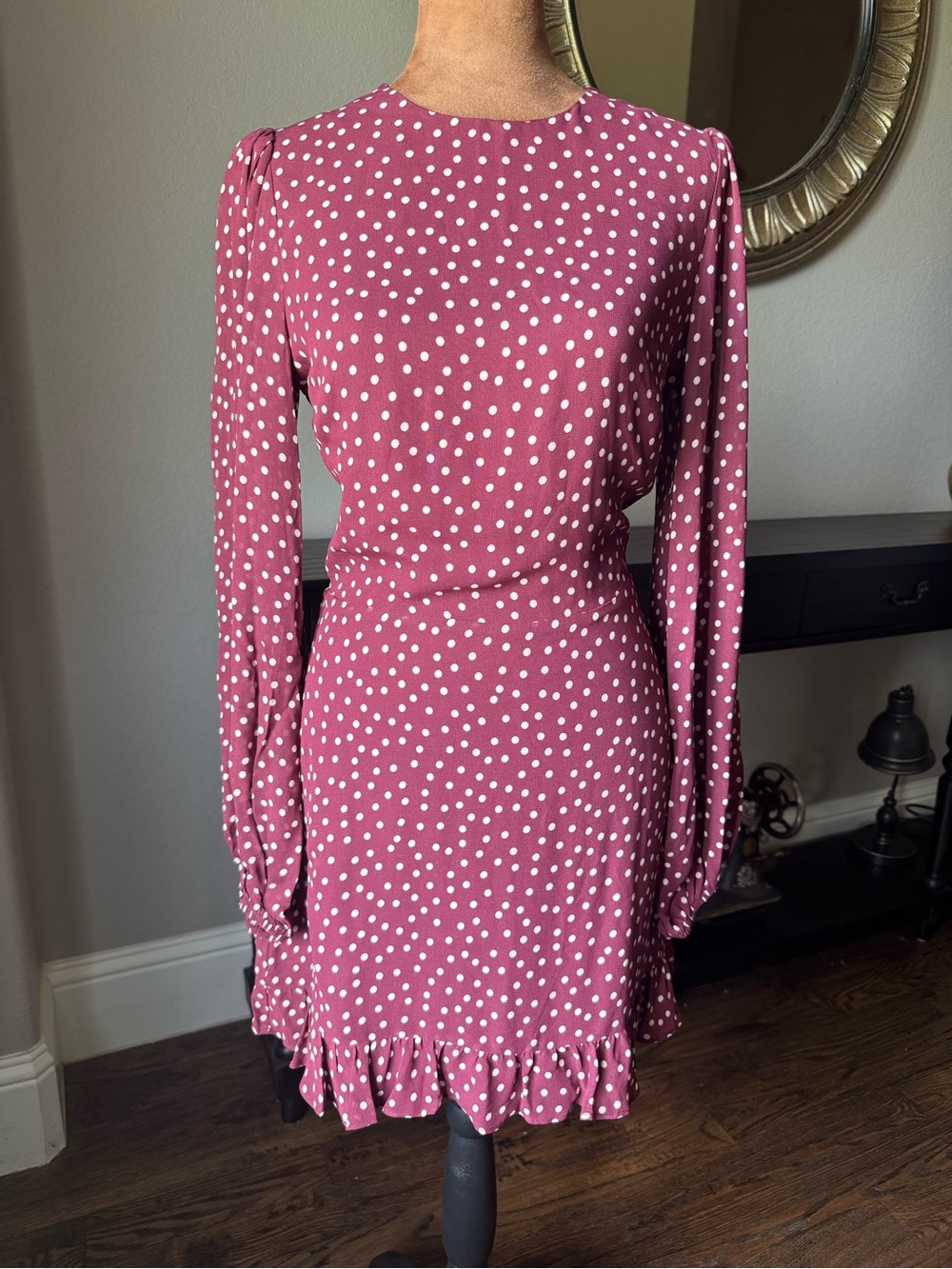 Reformation |Resnick Polka Dot Mini Dress | NWOT Size 4 Brown Burgundy Fitted